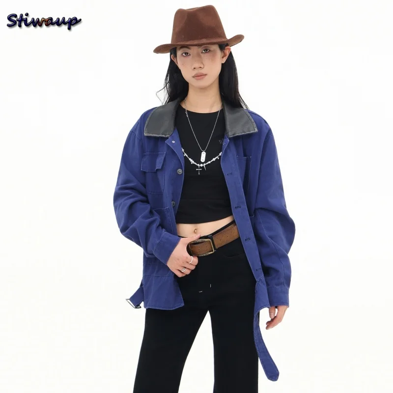 Women's Demi-season Jacket Harajuku Fashion Cargo Work Jacket 100% Cotton Blue High Quality Tops for Woman 2025 Autumn Lady Coat
Women's Demi-season Jacket Harajuku Fashion Cargo Work Jacket 100% Cotton Blue High Quality Tops for Woman 2025 Autumn Lady Coat