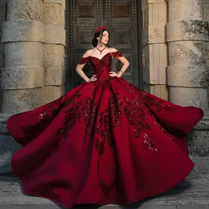 Customized Red Off Shoulder Quinceanera Dress sequin applique crystal Lace crystal vestidos de 15 Quinceanera
Customized Red Off Shoulder Quinceanera Dress sequin applique crystal Lace crystal vestidos de 15 Quinceanera
