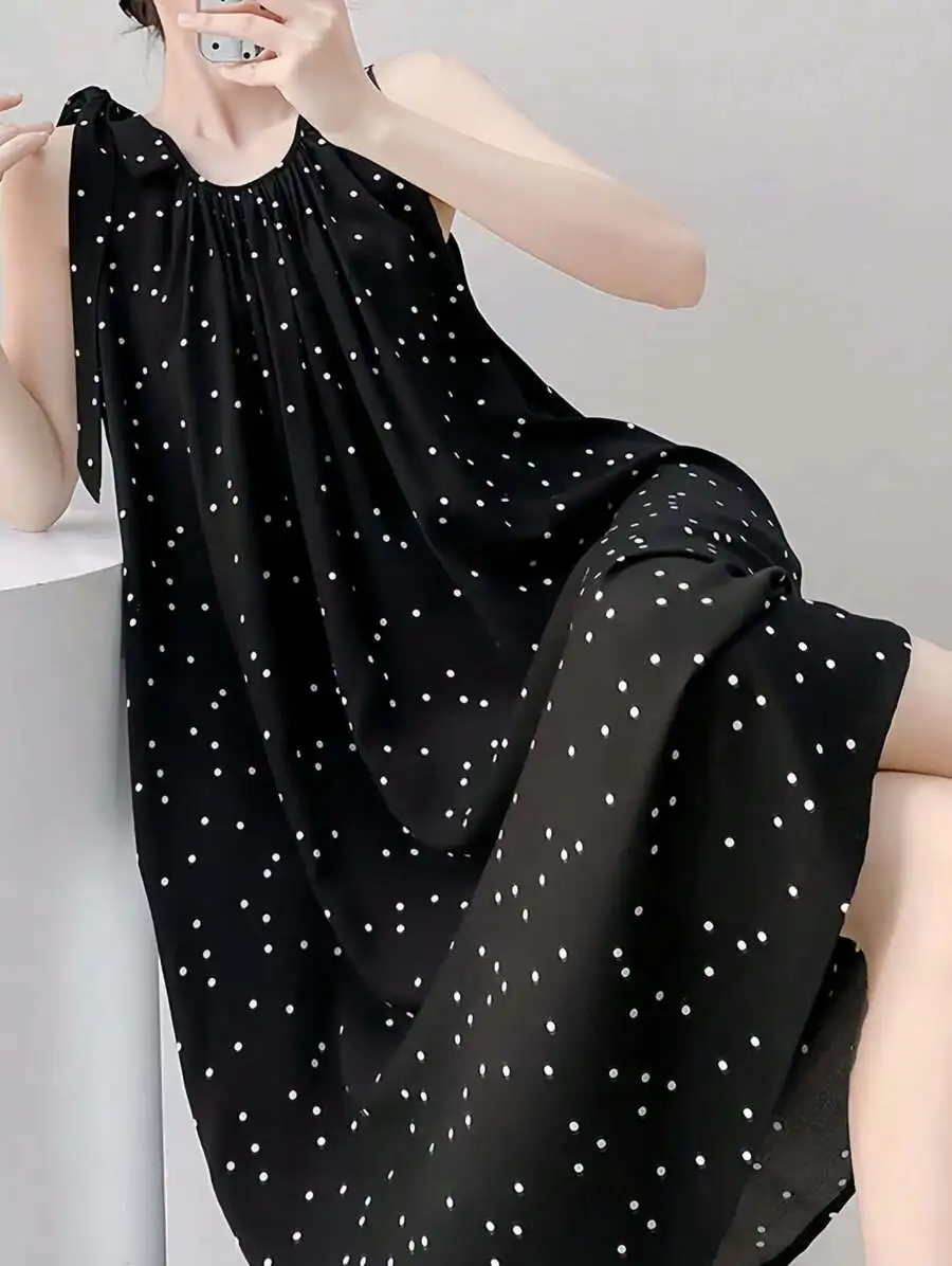 Women Sleeveless Polka Dot Camisole Dress Viscose Summer Casual Long Dress
Women Sleeveless Polka Dot Camisole Dress Viscose Summer Casual Long Dress