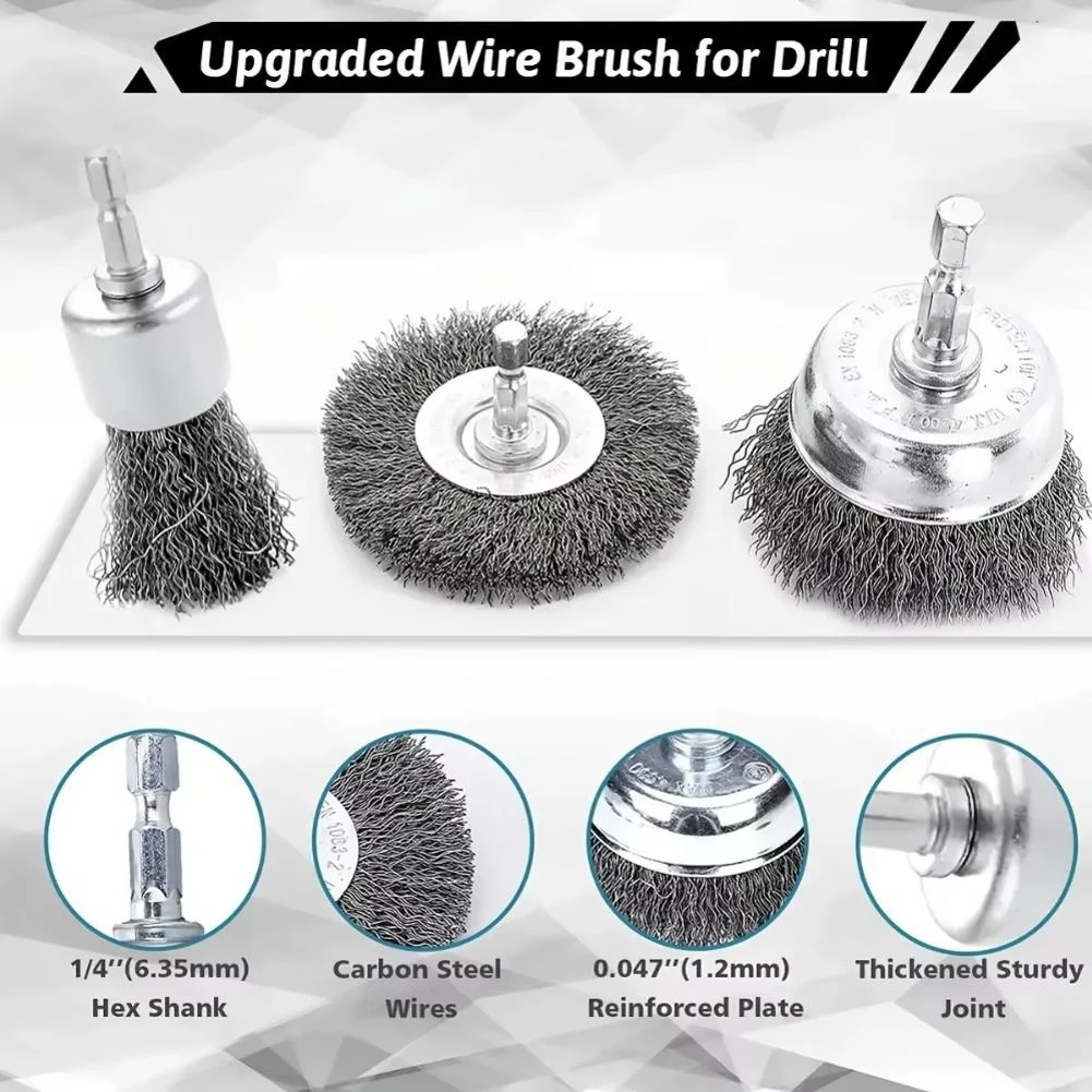A75K 1/4 Inch Hex Shank Wire Brush Wheel Cup Brush Set 10 Pack Wire Brush for Drill 0.012 Inch Steel Crimped Wire Wheel
A75K 1/4 Inch Hex Shank Wire Brush Wheel Cup Brush Set 10 Pack Wire Brush for Drill 0.012 Inch Steel Crimped Wire Wheel