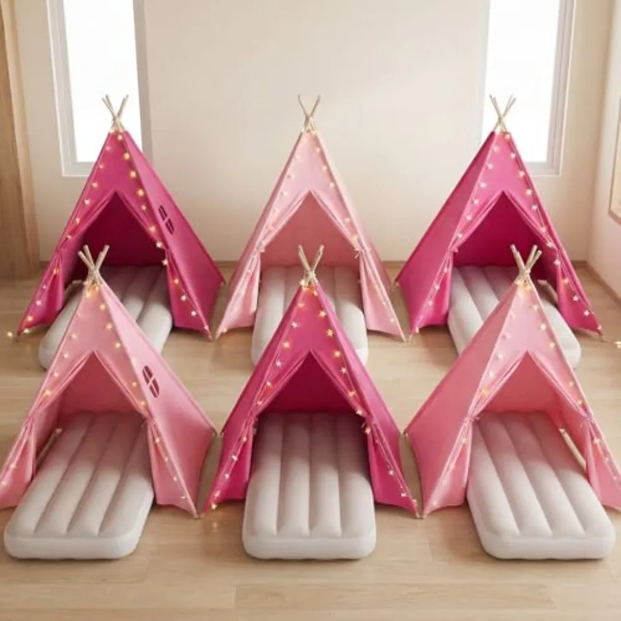 6 Pack Teepee Tent with Inflatable Airbed and Light in Natural Pink Rose Red for Indoor Sleepover Slumber Party Birthday Gifts
6 Pack Teepee Tent with Inflatable Airbed and Light in Natural Pink Rose Red for Indoor Sleepover Slumber Party Birthday Gifts