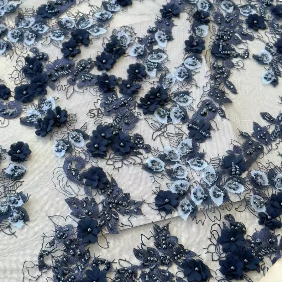 High quality mesh fabrics Blue three-dimensional embroidered handmade nail beads tissu Dress skirt dress accessories material
High quality mesh fabrics Blue three-dimensional embroidered handmade nail beads tissu Dress skirt dress accessories material