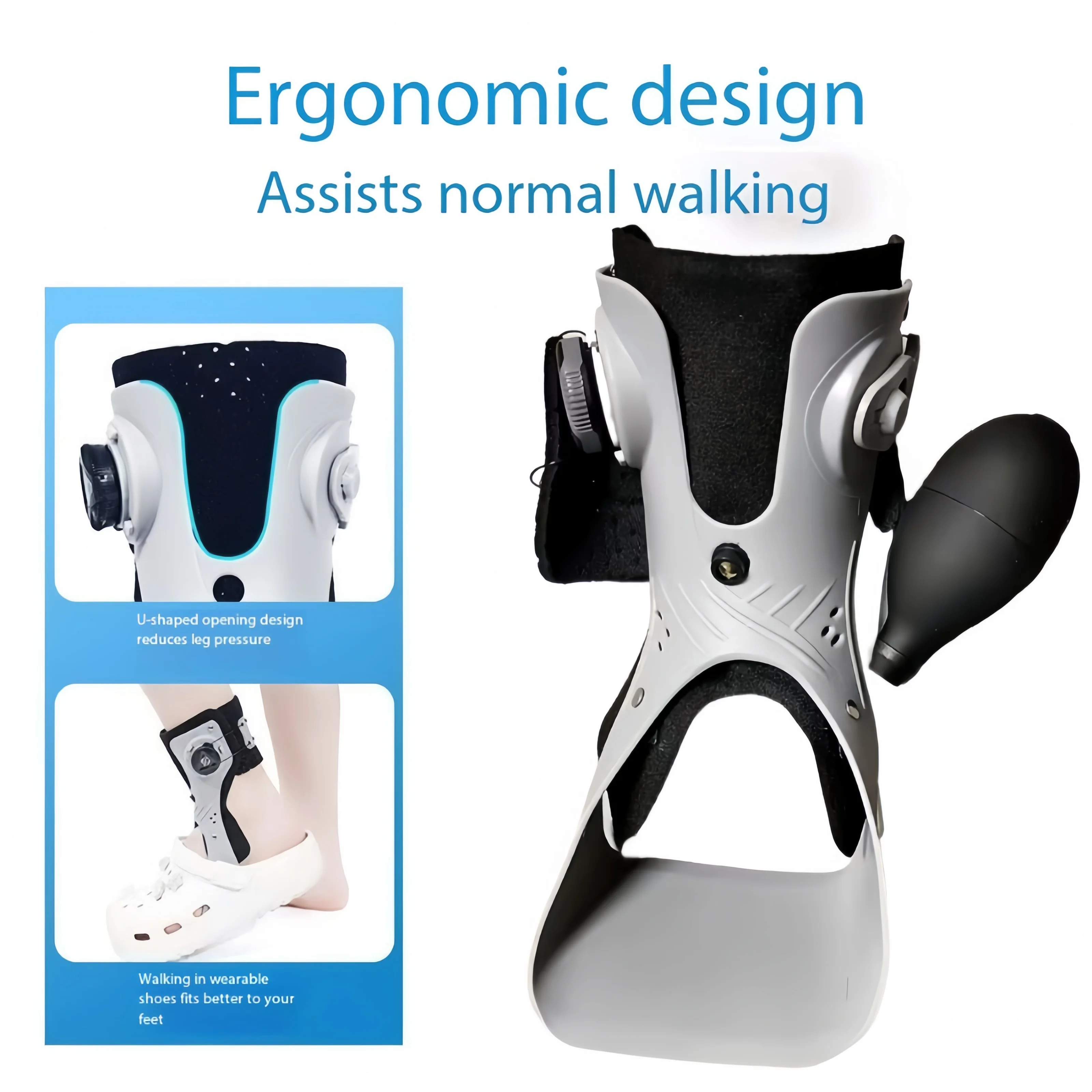 Inflatable Drop Foot Brace Orthosis-AFO Ankle Support With Comfortable Adjustable Buckle for Hemiplegia Stroke Shoes Walking
Inflatable Drop Foot Brace Orthosis-AFO Ankle Support With Comfortable Adjustable Buckle for Hemiplegia Stroke Shoes Walking