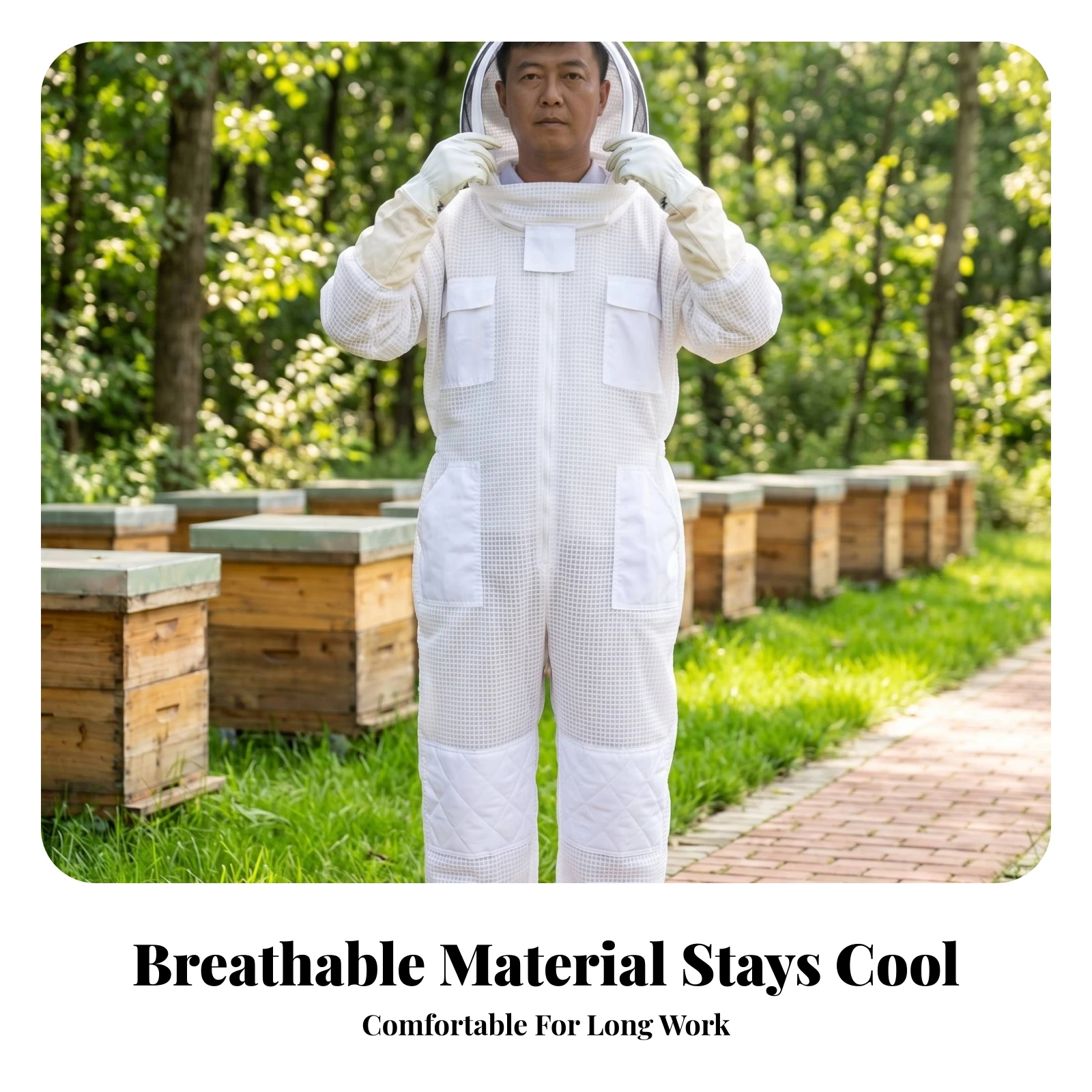 Reinforced Panels Full-Body Beekeeper Coverall Bee Defensive Suit Hooded Coverall White Beekeeper Suit with Veil for Beekeepers
Reinforced Panels Full-Body Beekeeper Coverall Bee Defensive Suit Hooded Coverall White Beekeeper Suit with Veil for Beekeepers