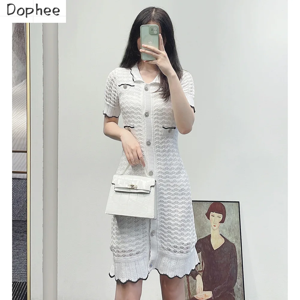 100% Cotton Knitting Dress for Women New Spring Summer Rhinestone Turn-down Collar Turn-down Collar Hollow Out Knee-length Dress
100% Cotton Knitting Dress for Women New Spring Summer Rhinestone Turn-down Collar Turn-down Collar Hollow Out Knee-length Dress