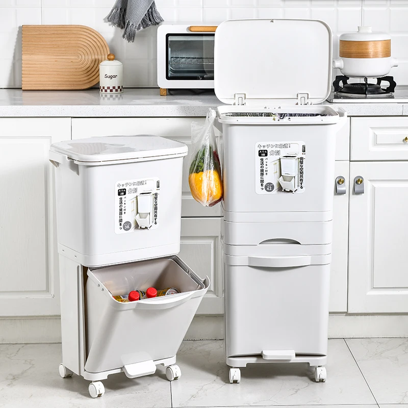 Kitchen trash can household with lid large capacity double layer food waste storage dry and wet separation classification Japane
Kitchen trash can household with lid large capacity double layer food waste storage dry and wet separation classification Japane