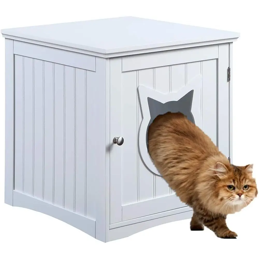 White Indoor Pet Litter Box Side Table with Enclosure
White Indoor Pet Litter Box Side Table with Enclosure