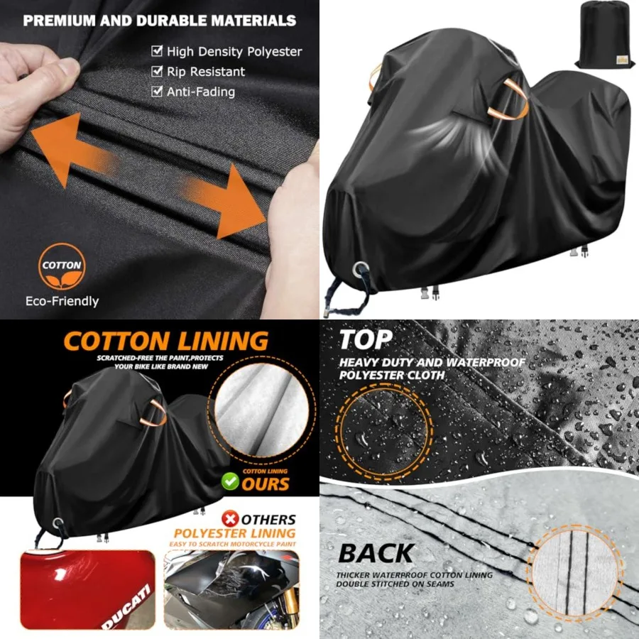 Motorcycle Cover Waterproof Outdoor, Heavy Duty Polyester Fabric with Cotton Fleece Lg Bike Covers, Scratch-Proof and Weatherpr
Motorcycle Cover Waterproof Outdoor, Heavy Duty Polyester Fabric with Cotton Fleece Lg Bike Covers, Scratch-Proof and Weatherpr