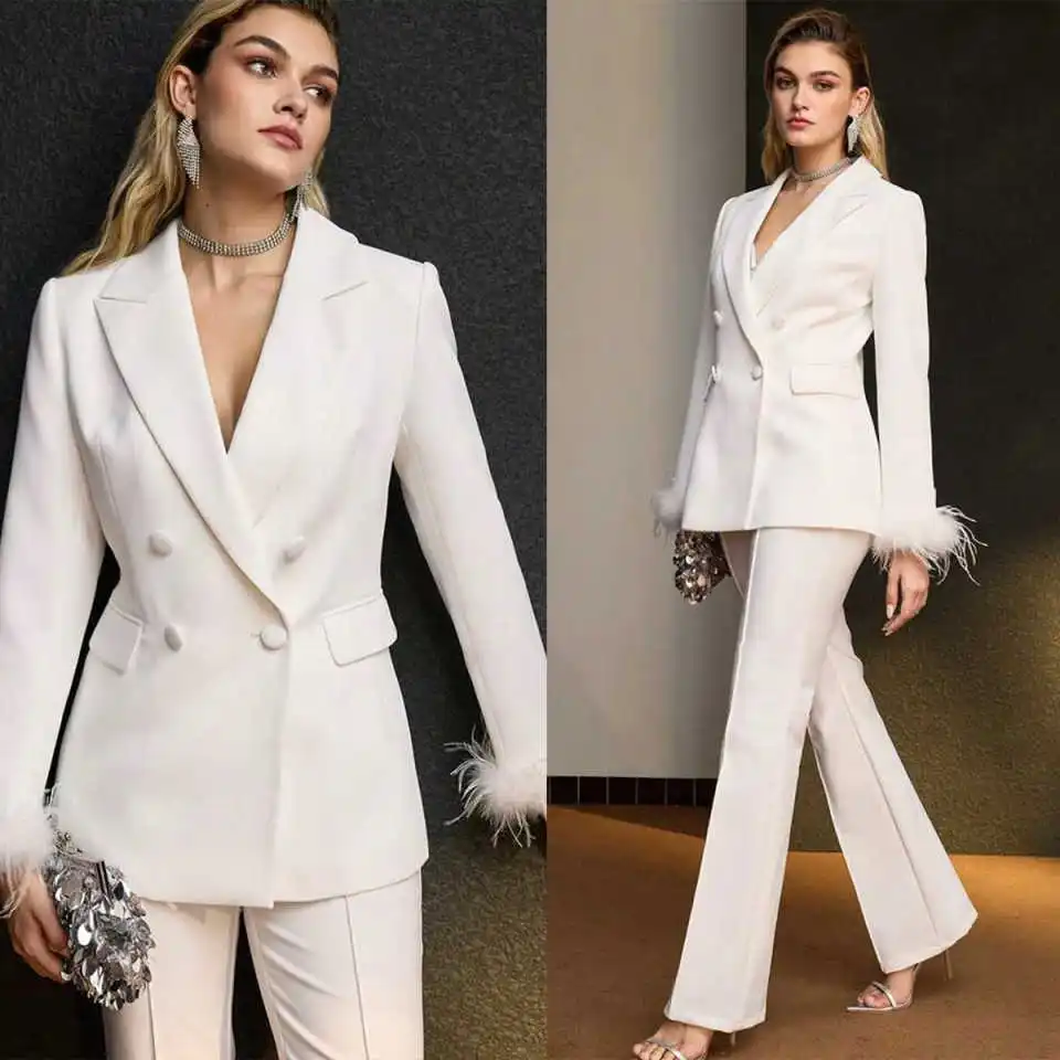 Luxury High Street Feather Patchwork Suit White Suits Fashion Women Office Wear 2 Pieces Blazers Pants Set Customized
Luxury High Street Feather Patchwork Suit White Suits Fashion Women Office Wear 2 Pieces Blazers Pants Set Customized