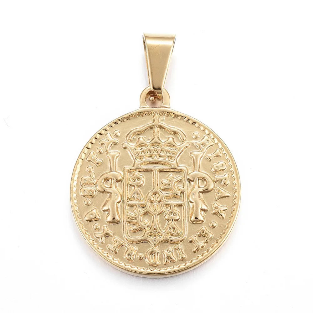 304 Stainless Steel Coin Pendants Hispan Et Ind Rex Coin Golden 29x25x2.5mm Hole: 5x7.5mm
304 Stainless Steel Coin Pendants Hispan Et Ind Rex Coin Golden 29x25x2.5mm Hole: 5x7.5mm
