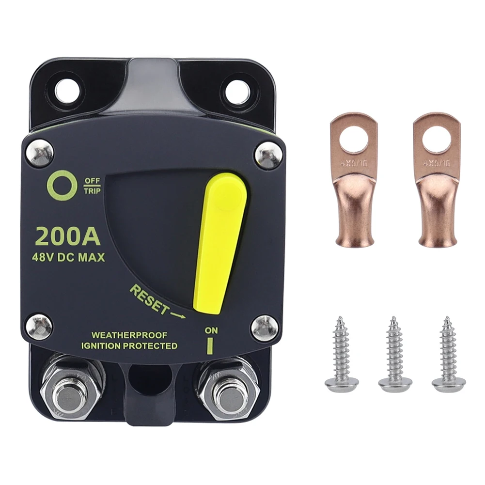 200 Amp Circuit Breaker with Manual Reset Switch for RVs Yacht Trolling Boat Battery Solar System, 12V-48V DC Waterproof
200 Amp Circuit Breaker with Manual Reset Switch for RVs Yacht Trolling Boat Battery Solar System, 12V-48V DC Waterproof