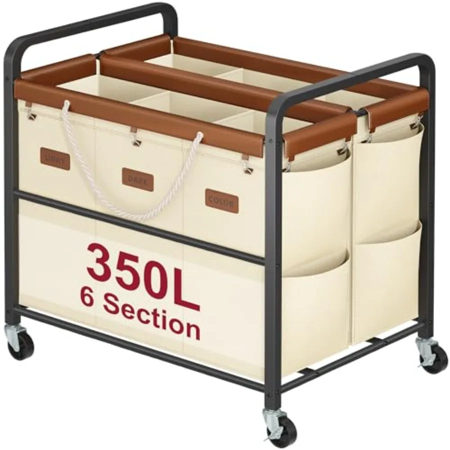 350L Extra Large Laundry Hamper with 6-Section Sorting Heavy-Duty Metal Frame Smooth-Rolling Wheels Removable Fabric Bags Leath
350L Extra Large Laundry Hamper with 6-Section Sorting Heavy-Duty Metal Frame Smooth-Rolling Wheels Removable Fabric Bags Leath
