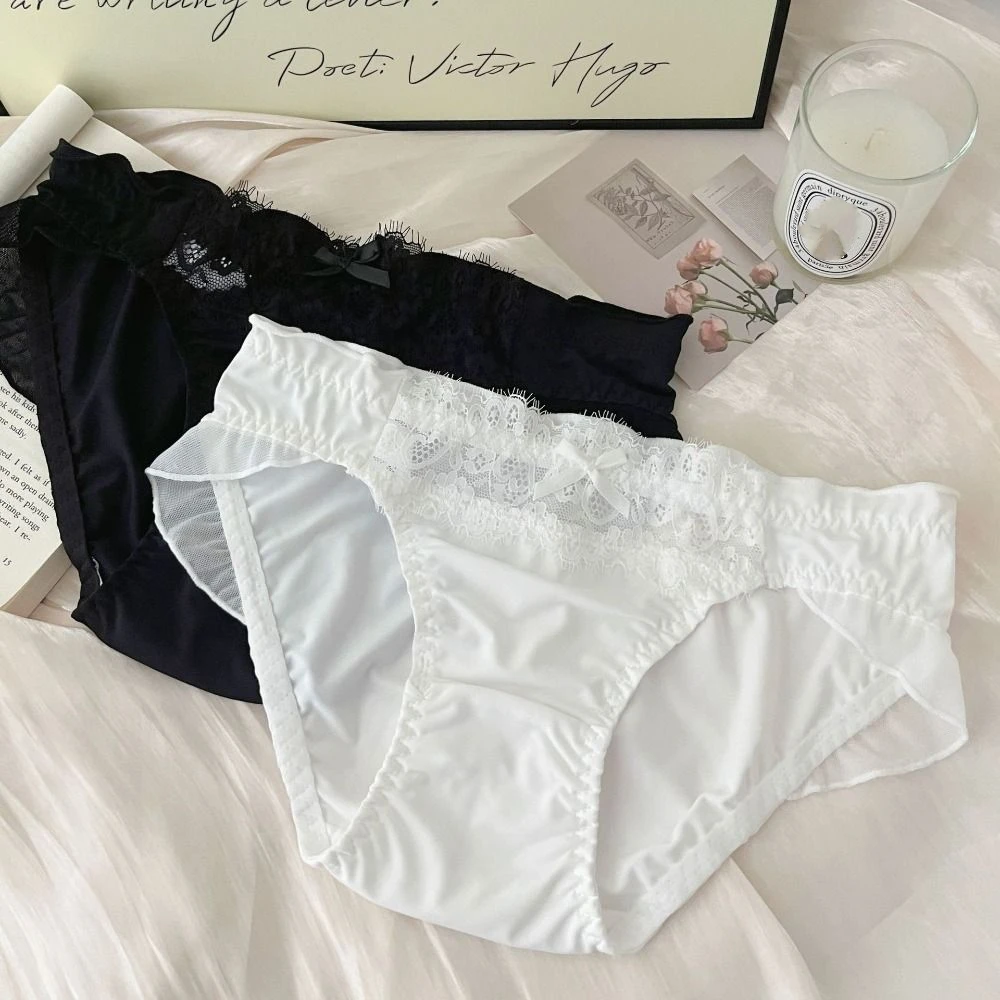Comfortable Ruffle Ice Silk Panties Mesh Bow Low Waist Briefs Cotton crotch Underwear Women Lace Underpants Women
Comfortable Ruffle Ice Silk Panties Mesh Bow Low Waist Briefs Cotton crotch Underwear Women Lace Underpants Women