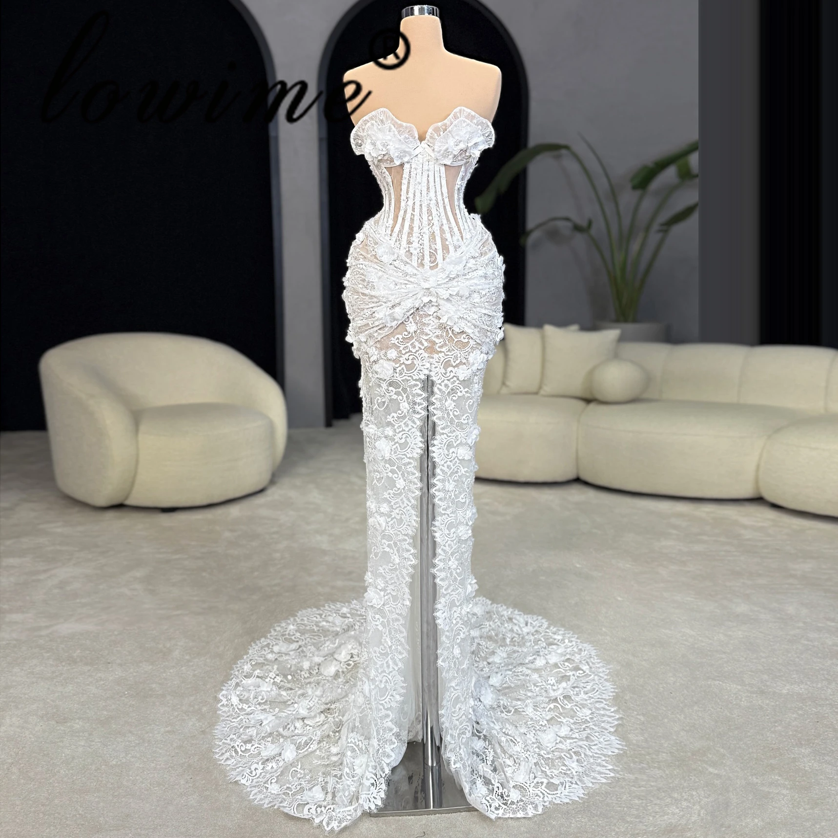 Fashion Ivory Strapless Evening Dress Mermaid Split Prom Dress Elegant 3D Flower Pearl Bridal Wedding Party Dress Customized
Fashion Ivory Strapless Evening Dress Mermaid Split Prom Dress Elegant 3D Flower Pearl Bridal Wedding Party Dress Customized