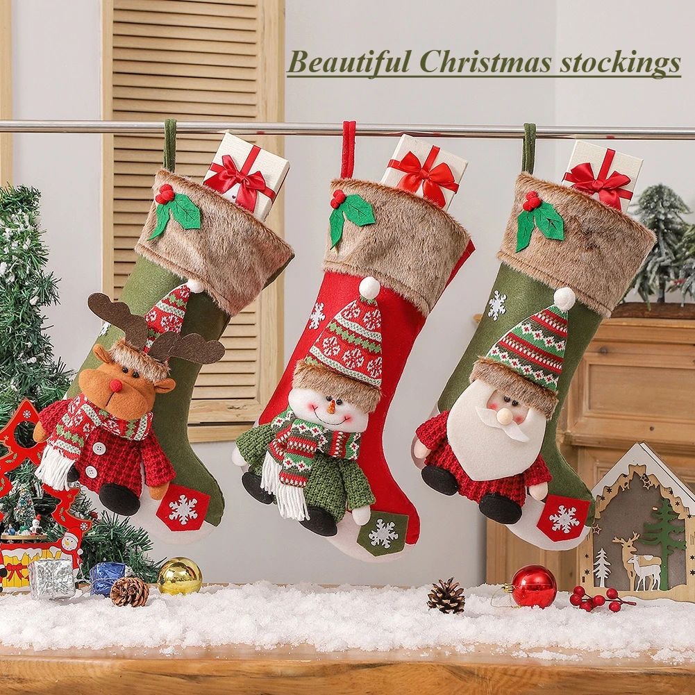 Large Capacity Christmas Socks Plush Santa Claus/snowman/bear/elk Christmas Socks Christmas Party Decorative Tree Hanging Pieces 
Large Capacity Christmas Socks Plush Santa Claus/snowman/bear/elk Christmas Socks Christmas Party Decorative Tree Hanging Pieces
