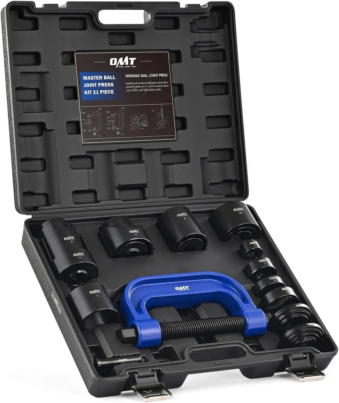 21pc Ball Joint Press Kit, Upper/Lower Remover with C Frame, Compatible with 2WD/4WD Cars & Trucks
21pc Ball Joint Press Kit, Upper/Lower Remover with C Frame, Compatible with 2WD/4WD Cars & Trucks