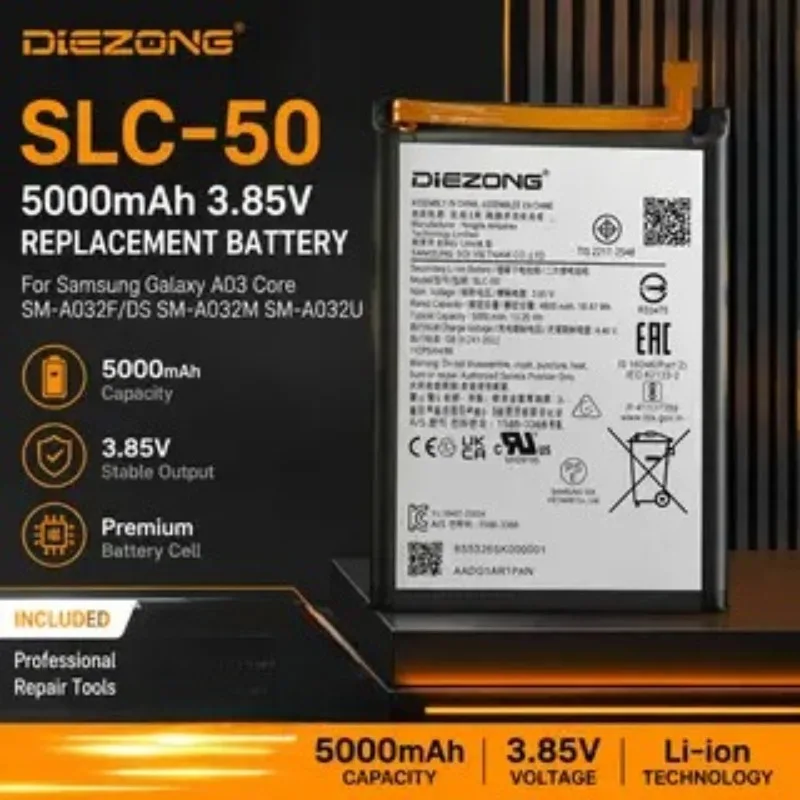 High Quality SLC-50 5000mAh 3.85V Battery For Samsung Galaxy A03 Core SM-A032F/DS SM-A032M SM-A032U Replacement Phone Batteries
High Quality SLC-50 5000mAh 3.85V Battery For Samsung Galaxy A03 Core SM-A032F/DS SM-A032M SM-A032U Replacement Phone Batteries