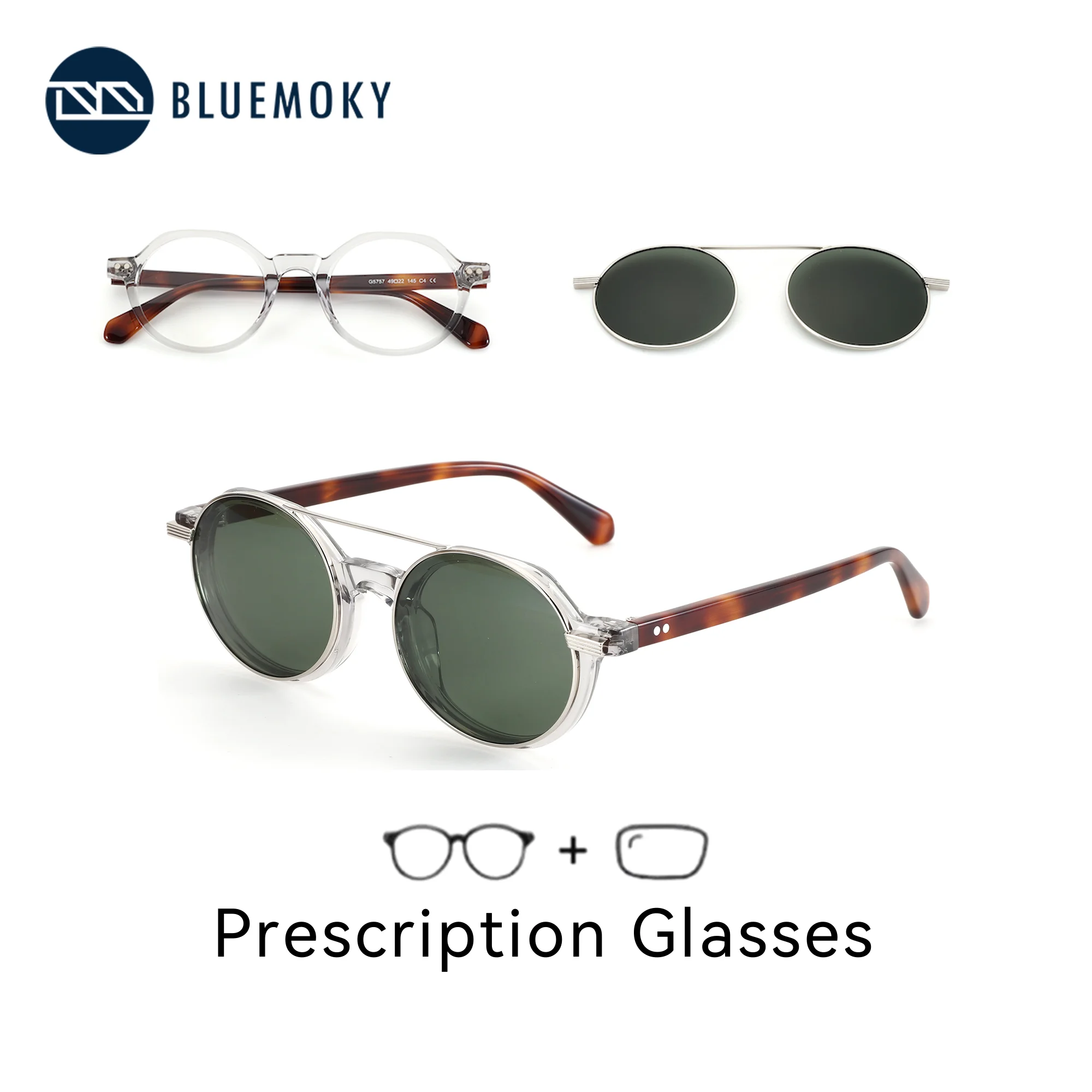 BLUEMOKY Acetate Round Clip on Prescription Glasses For Men Magnetic Progressive/Photochromic Optical Eyeglasses
BLUEMOKY Acetate Round Clip on Prescription Glasses For Men Magnetic Progressive/Photochromic Optical Eyeglasses