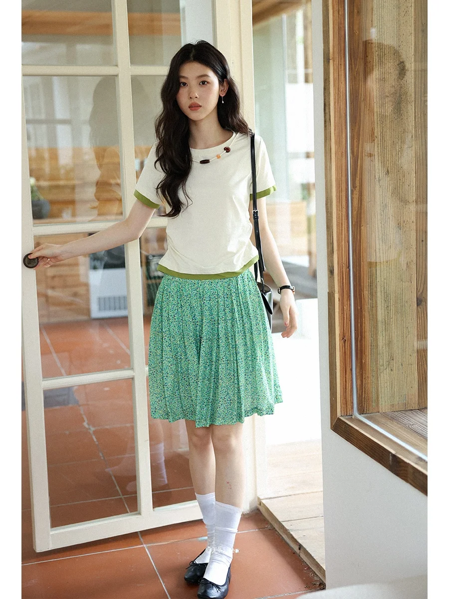Casual Style Spliced Cotton T-shirt round Neck Slim Fit Side Waist Gathered Spring Summer New Arrival Women's Fashion Top
Casual Style Spliced Cotton T-shirt round Neck Slim Fit Side Waist Gathered Spring Summer New Arrival Women's Fashion Top