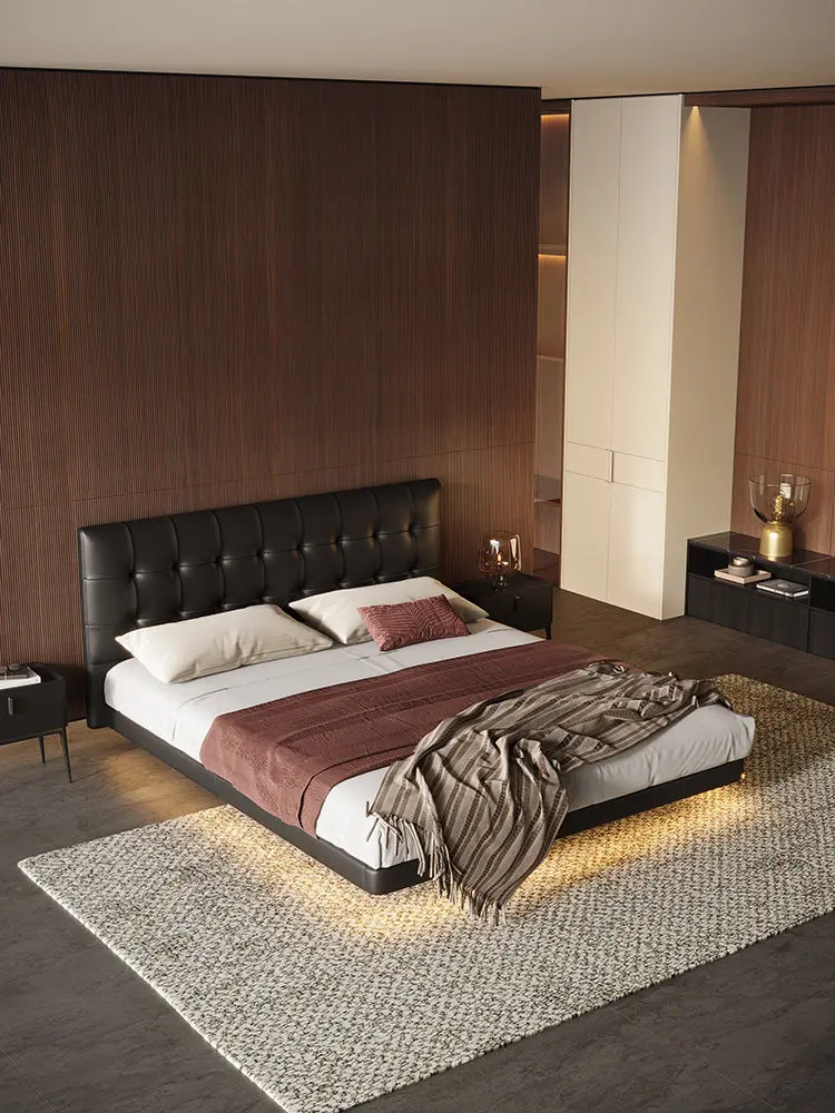 #% Bed Floating Double Light Luxury Italian Minimalist Genuine Leather Modern Black Design Platform Wood Frame Pine HC229
#% Bed Floating Double Light Luxury Italian Minimalist Genuine Leather Modern Black Design Platform Wood Frame Pine HC229