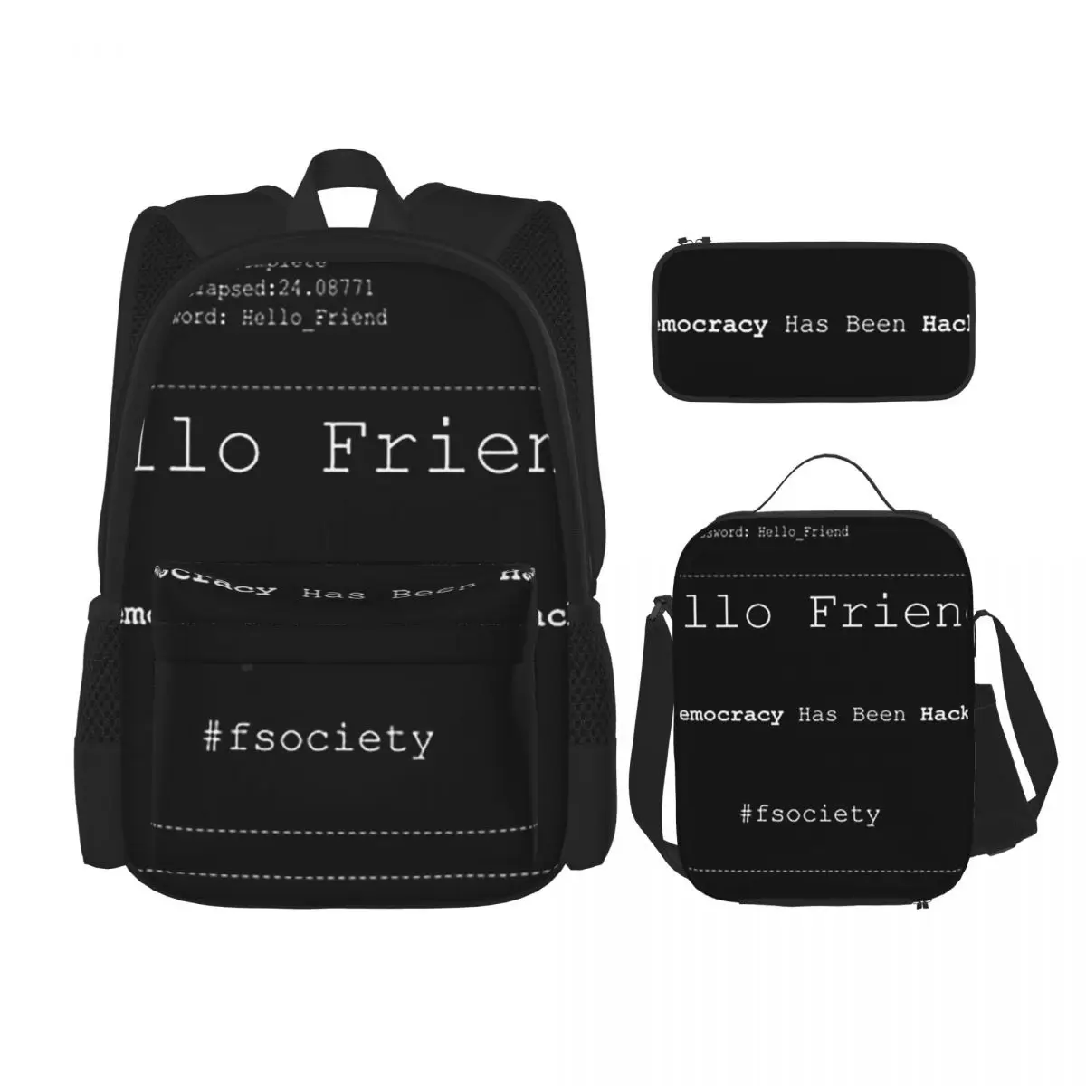 Mr Robot Hello Friend Fsociety Backpacks Boys Girls Bookbag Children School Bags Kids Rucksack Lunch Bag Pen Bag Three-Piece Set
Mr Robot Hello Friend Fsociety Backpacks Boys Girls Bookbag Children School Bags Kids Rucksack Lunch Bag Pen Bag Three-Piece Set