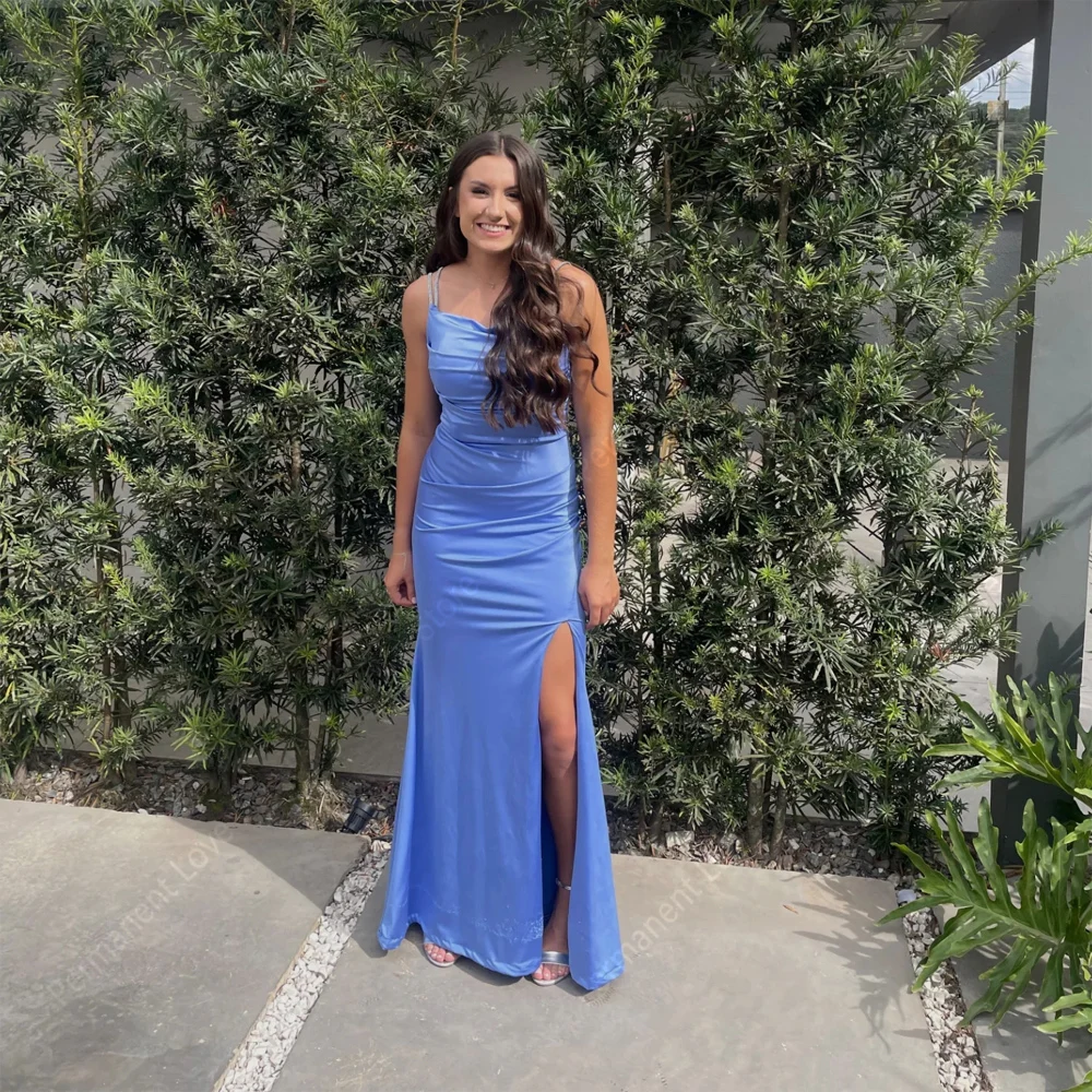 Shining Blue Satin Women Mermaid Evening Dresses Sexy Mermaid Sleeveless Side Slit Prom Gowns Cocktail Party Dresses Customized
Shining Blue Satin Women Mermaid Evening Dresses Sexy Mermaid Sleeveless Side Slit Prom Gowns Cocktail Party Dresses Customized