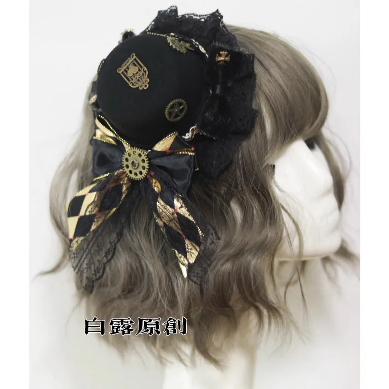 White dew original Lolita style small hats retro little hat black gold goth hair accessories
White dew original Lolita style small hats retro little hat black gold goth hair accessories