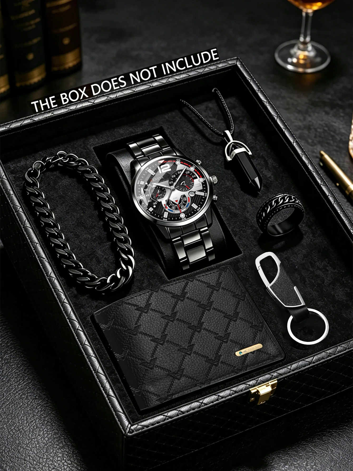 Men's Quartz Watch with Steel Band Bracelet Necklace Ring Wallet Keychain Gift Set for Daily Wear Holiday Gifts
Men's Quartz Watch with Steel Band Bracelet Necklace Ring Wallet Keychain Gift Set for Daily Wear Holiday Gifts