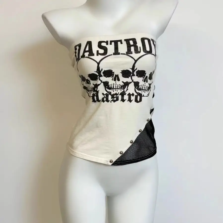 Gothic Y2k Crop Tops Patchwork Vintage Women T-shirt Summer Slim Waist Punk Tees Sleeveless Off-shoulder Design Streetwear Shirt
Gothic Y2k Crop Tops Patchwork Vintage Women T-shirt Summer Slim Waist Punk Tees Sleeveless Off-shoulder Design Streetwear Shirt