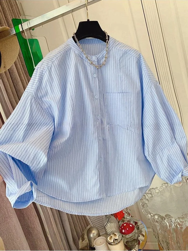 SuperAen Blue Striped Crew Neck Cotton Shirt Doll Shirt Loose Top Women's 2025 Spring Women Tops
SuperAen Blue Striped Crew Neck Cotton Shirt Doll Shirt Loose Top Women's 2025 Spring Women Tops