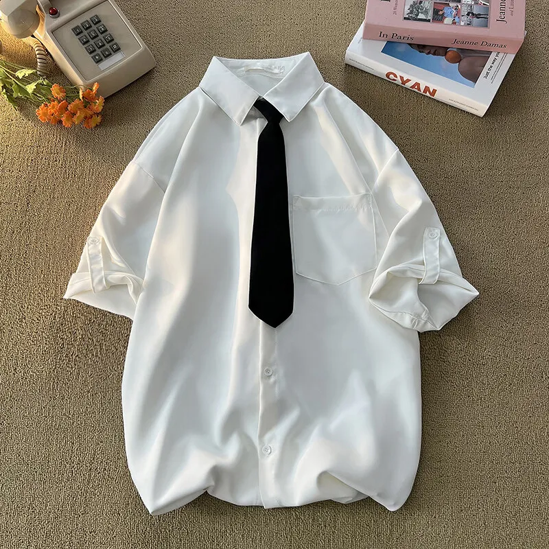 Classic Plain Tie Flap Collar Short Sleeve Shirt Casual Shirt 2025 Summer Blouse Trendy Youth Half Sleeve Loose Fit Shirts
Classic Plain Tie Flap Collar Short Sleeve Shirt Casual Shirt 2025 Summer Blouse Trendy Youth Half Sleeve Loose Fit Shirts