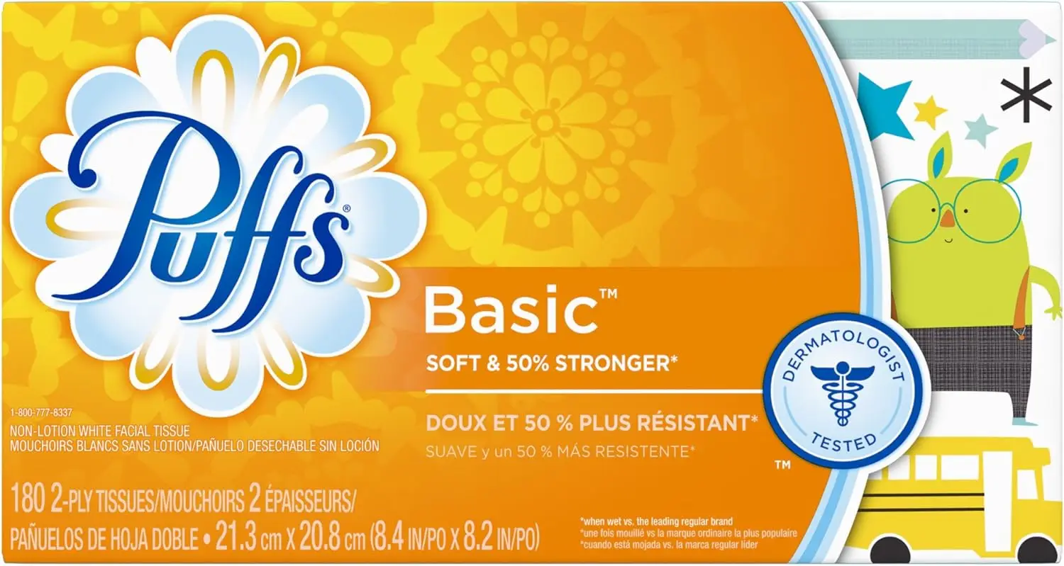 Puffs Basic Facial Tissues; 1 Family Box; 180 Tissues Per Box (Pack of 24) (Old Version)
Puffs Basic Facial Tissues; 1 Family Box; 180 Tissues Per Box (Pack of 24) (Old Version)