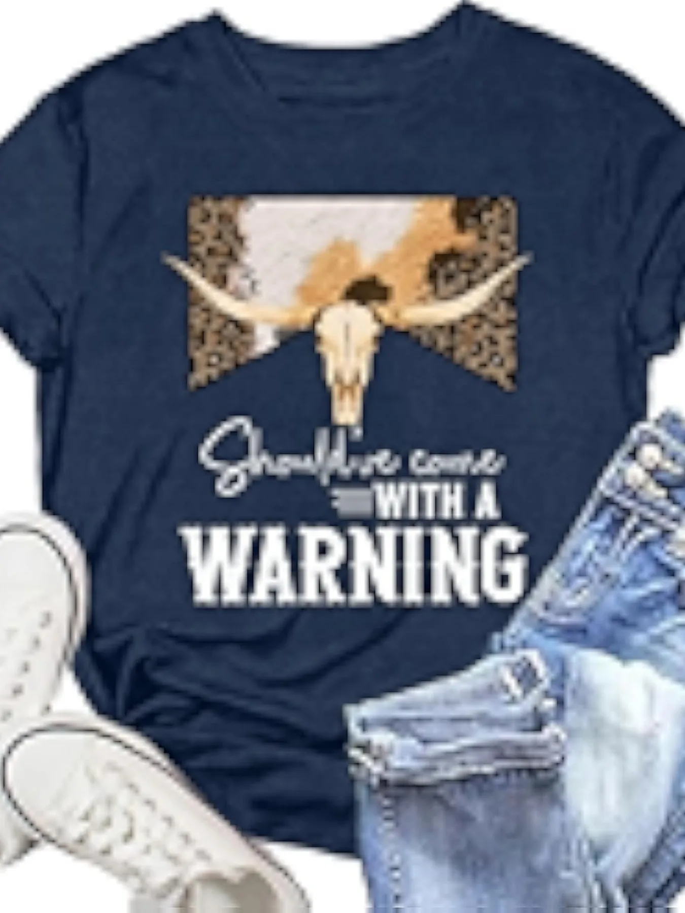 Plus size women's short sleeve T-shirt Bull Skull With Warning Text Spring and Summer Must-Haves summer outfit women's clothing
Plus size women's short sleeve T-shirt Bull Skull With Warning Text Spring and Summer Must-Haves summer outfit women's clothing