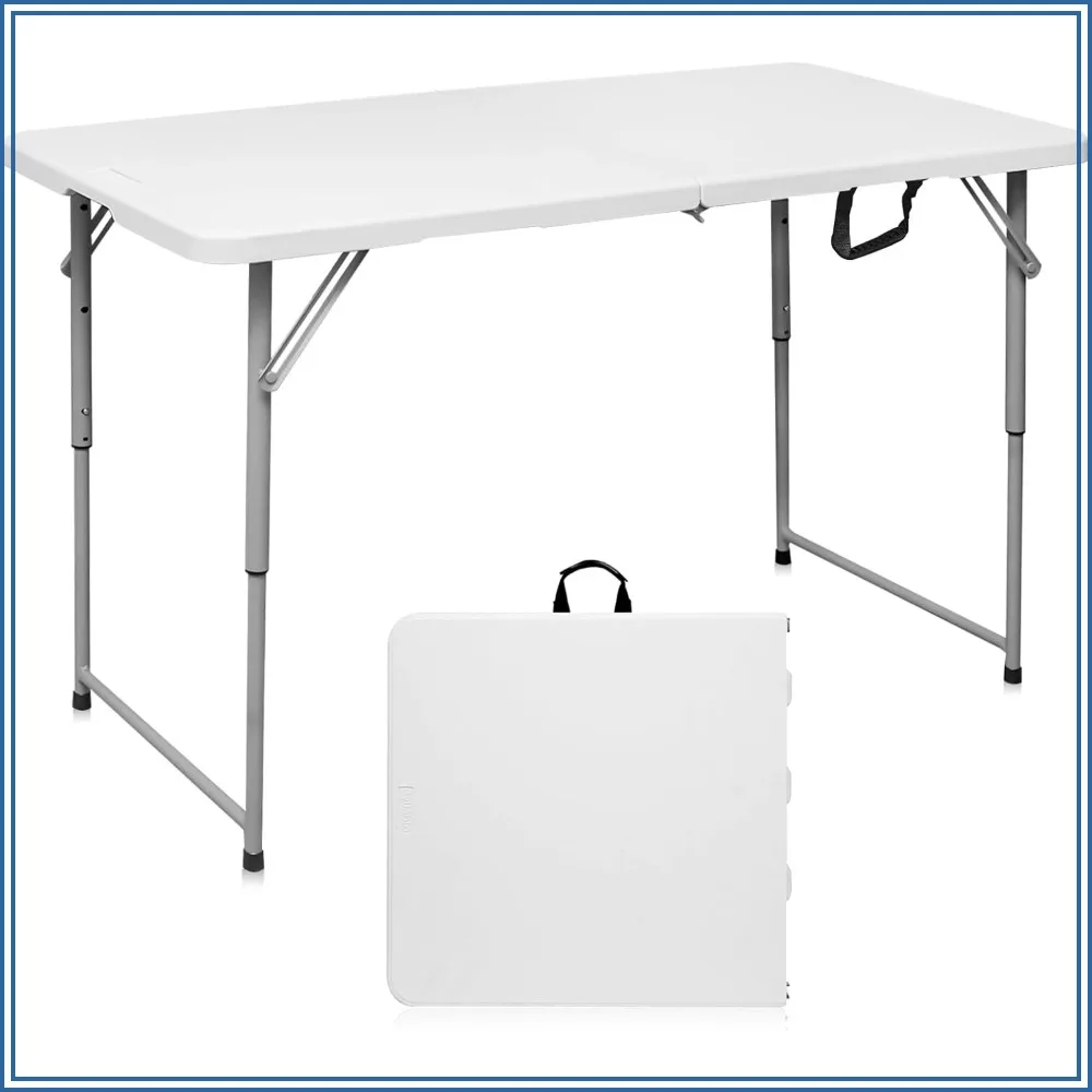 4FT Heavy Duty Fold-in-Half Utility Table, Portable with Carrying Handle for Camping, Party, Indoor & Outdoor Use, White
4FT Heavy Duty Fold-in-Half Utility Table, Portable with Carrying Handle for Camping, Party, Indoor & Outdoor Use, White