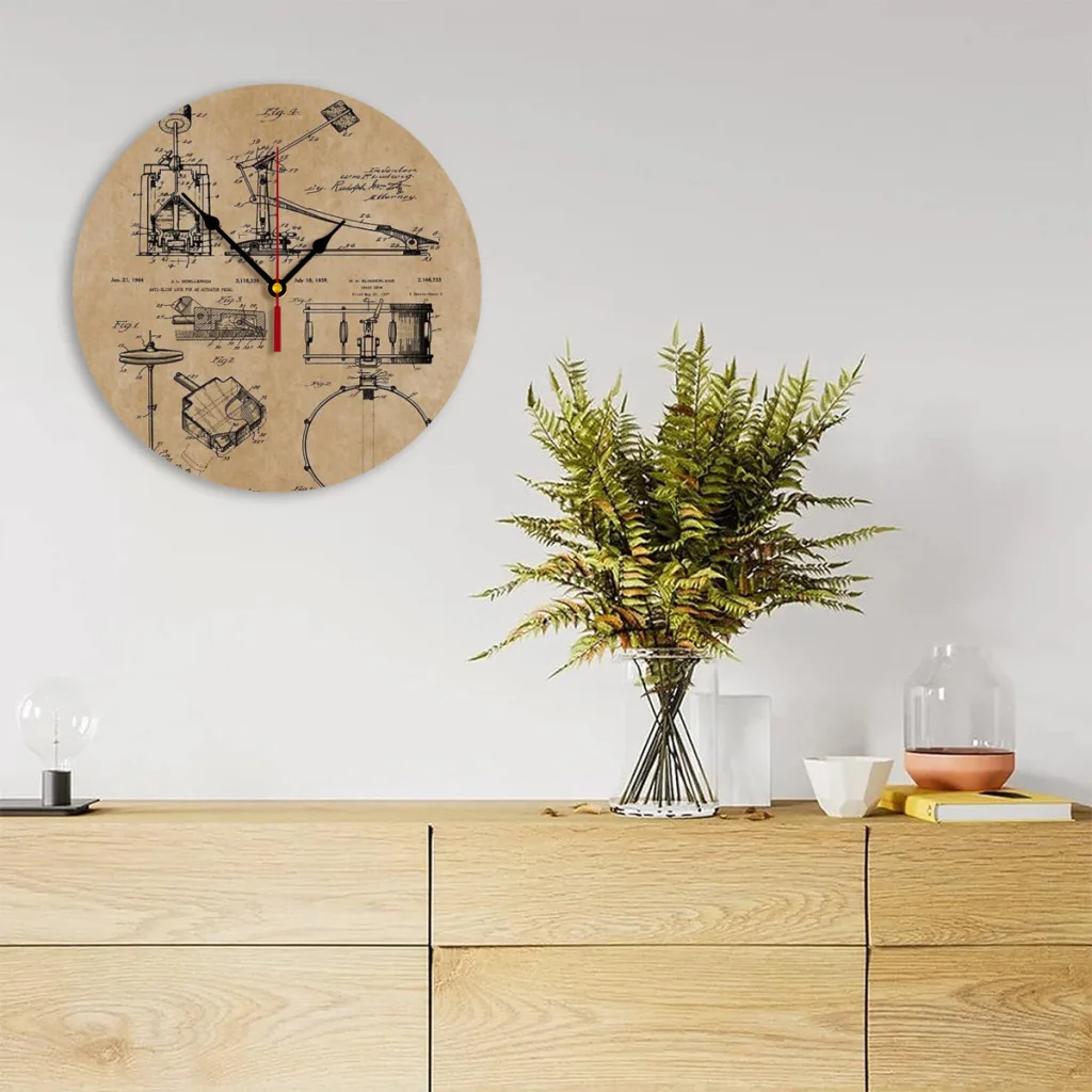 Drum Set Kit Vintage Patent Prints Modern Simple and Wall Hung Clock for Study Bedroom Living Room Bathroom 
Drum Set Kit Vintage Patent Prints Modern Simple and Wall Hung Clock for Study Bedroom Living Room Bathroom