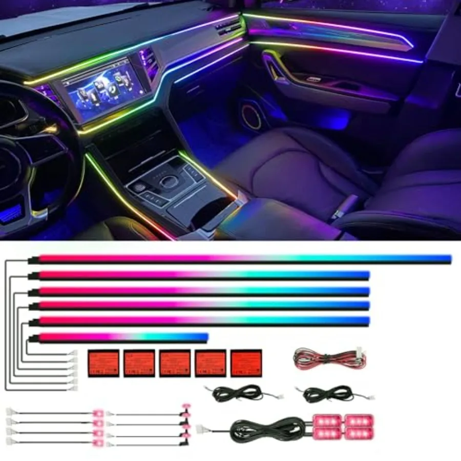 Acrylic Interior Car LED Strip Light with APP, 18-in-1 128 Colorful 6 Pieces Fiber Optic Car Decoration Atmosphere Light Kits,
Acrylic Interior Car LED Strip Light with APP, 18-in-1 128 Colorful 6 Pieces Fiber Optic Car Decoration Atmosphere Light Kits,
