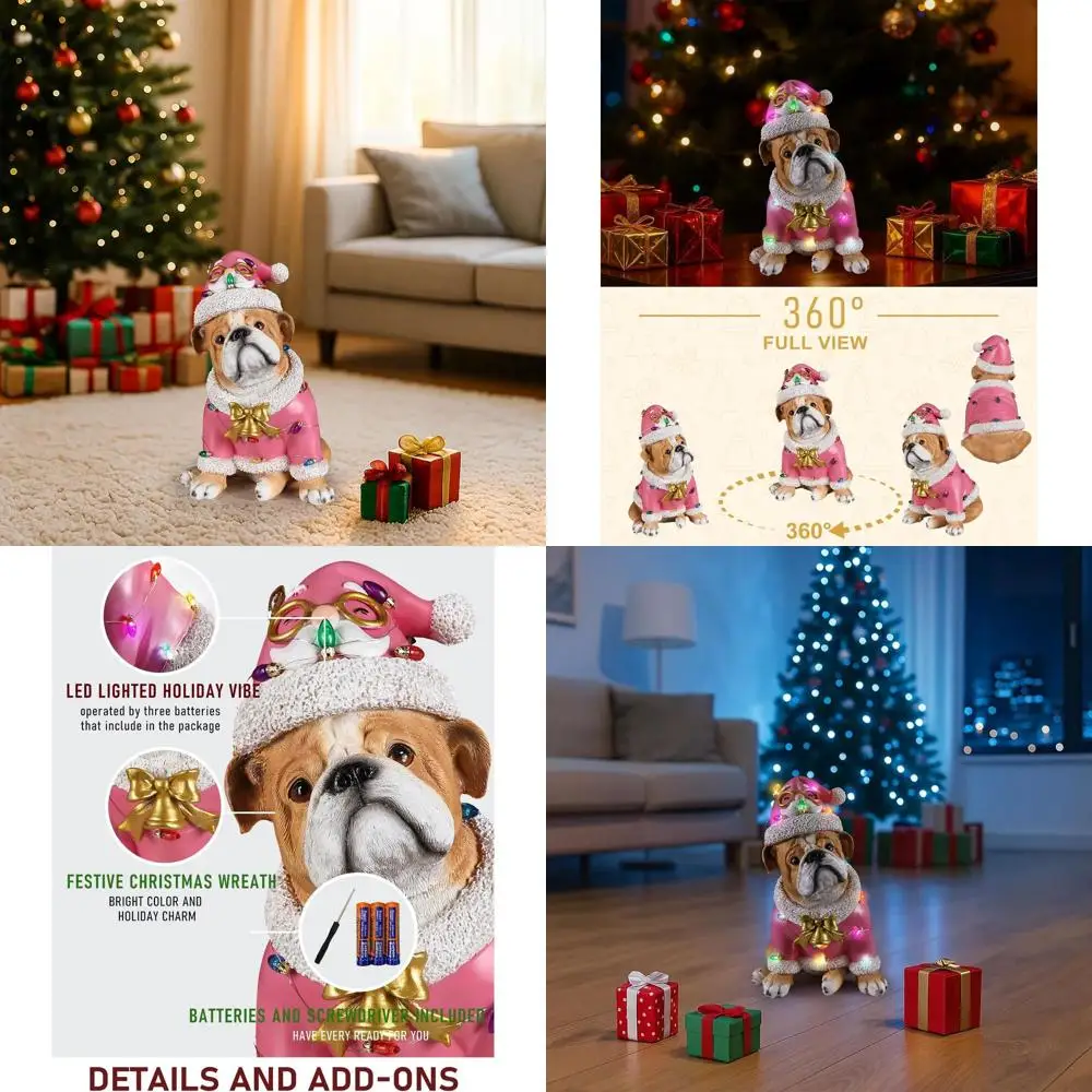 Christmas Bulldog Statue with Light String, Pink Santa Outfit, Festive Puppy Gift for Indoor/Outdoor Holiday Decor, Yard, Porch,
Christmas Bulldog Statue with Light String, Pink Santa Outfit, Festive Puppy Gift for Indoor/Outdoor Holiday Decor, Yard, Porch,