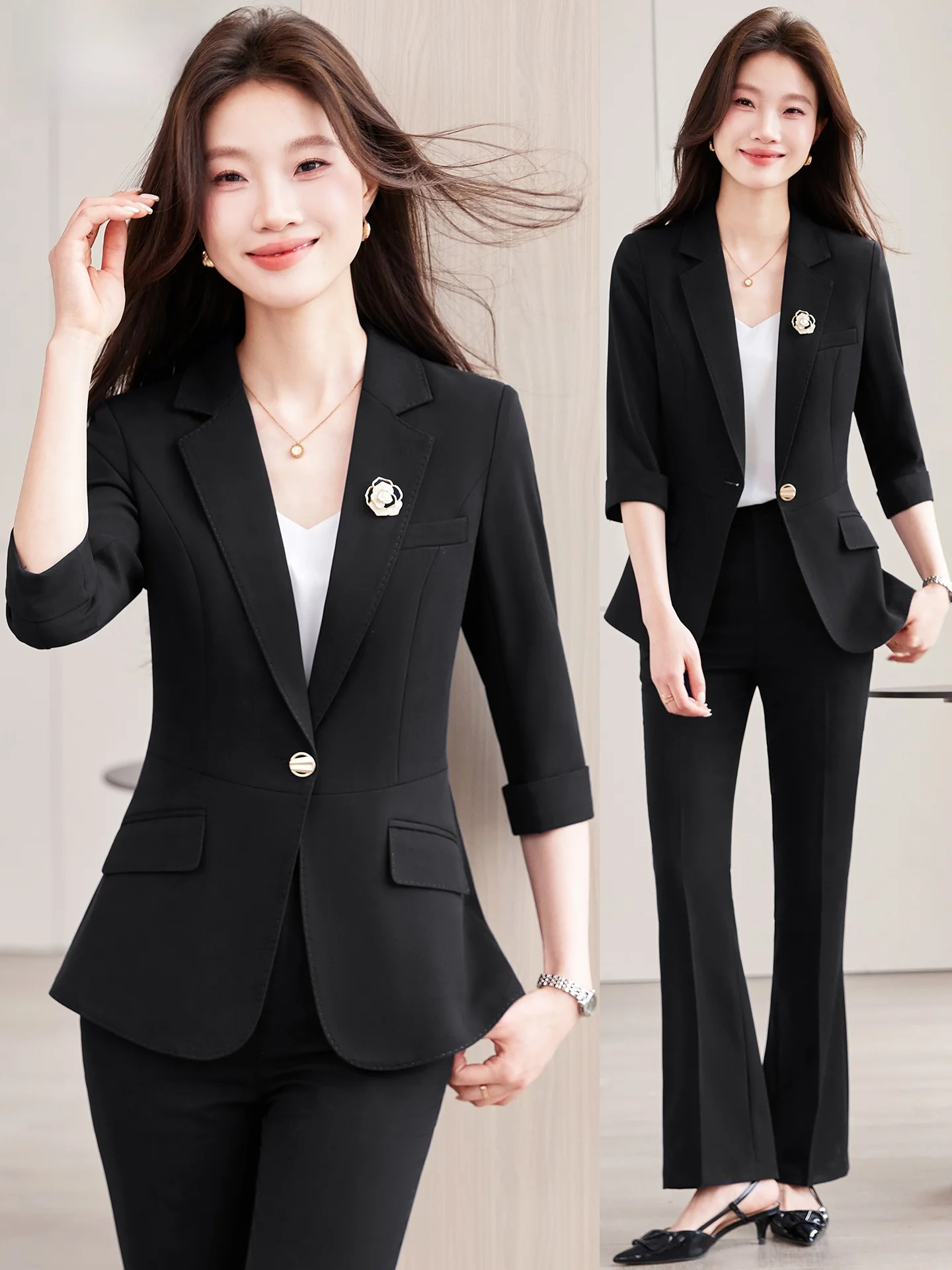 Женский деловой костюм Busin Lady Sle: тонкий пиджак для офиса и расклешенные брюки в комплекте для создания профессионального образа
Женский деловой костюм Busin Lady Sle: тонкий пиджак для офиса и расклешенные брюки в комплекте для создания профессионального образа