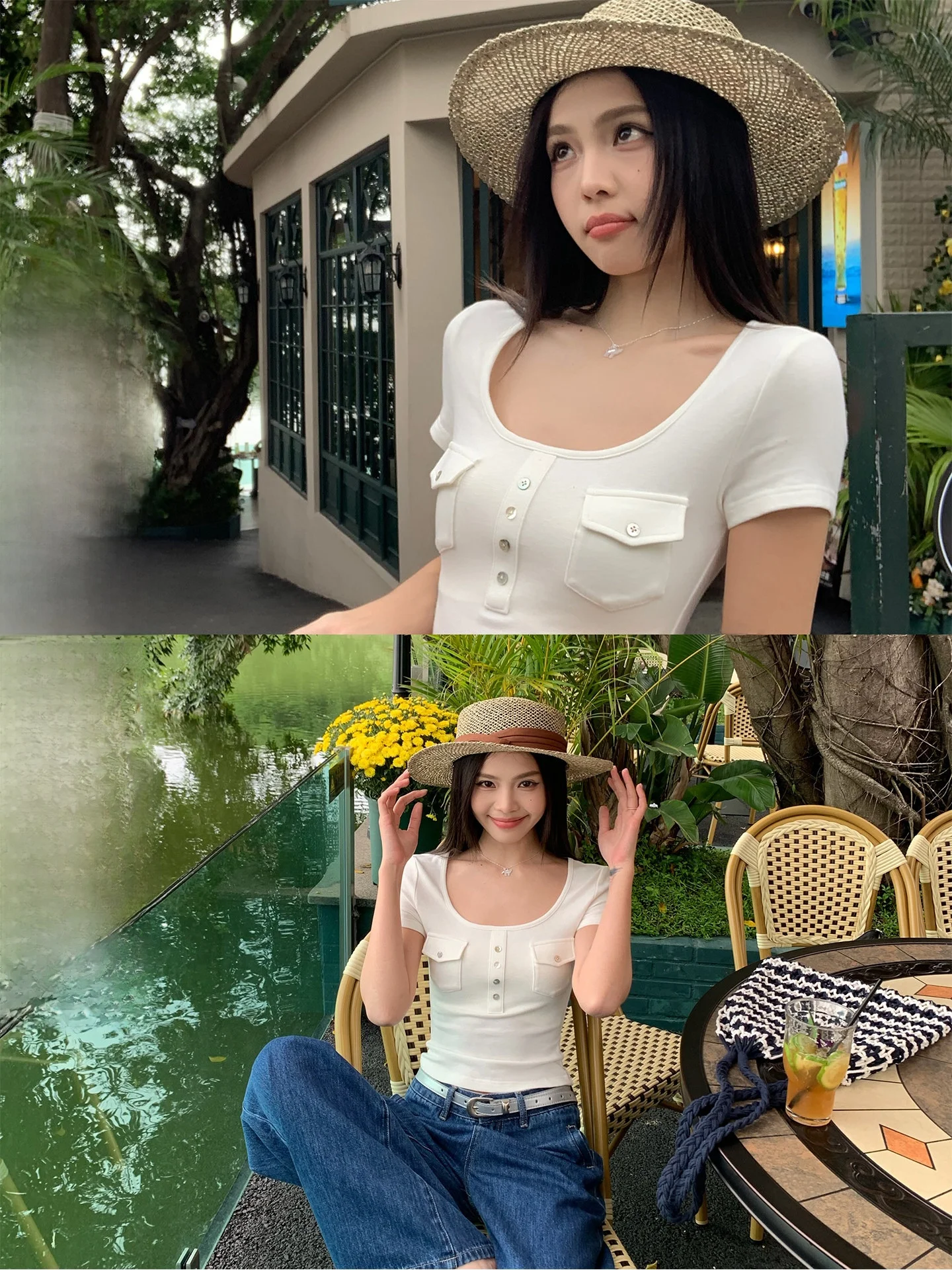 Song Zhengen White U-Neck Pocket Short Sleeve T-Shirt Women's Summer Slimming Fashionable Short Style Korean Style Top
Song Zhengen White U-Neck Pocket Short Sleeve T-Shirt Women's Summer Slimming Fashionable Short Style Korean Style Top
