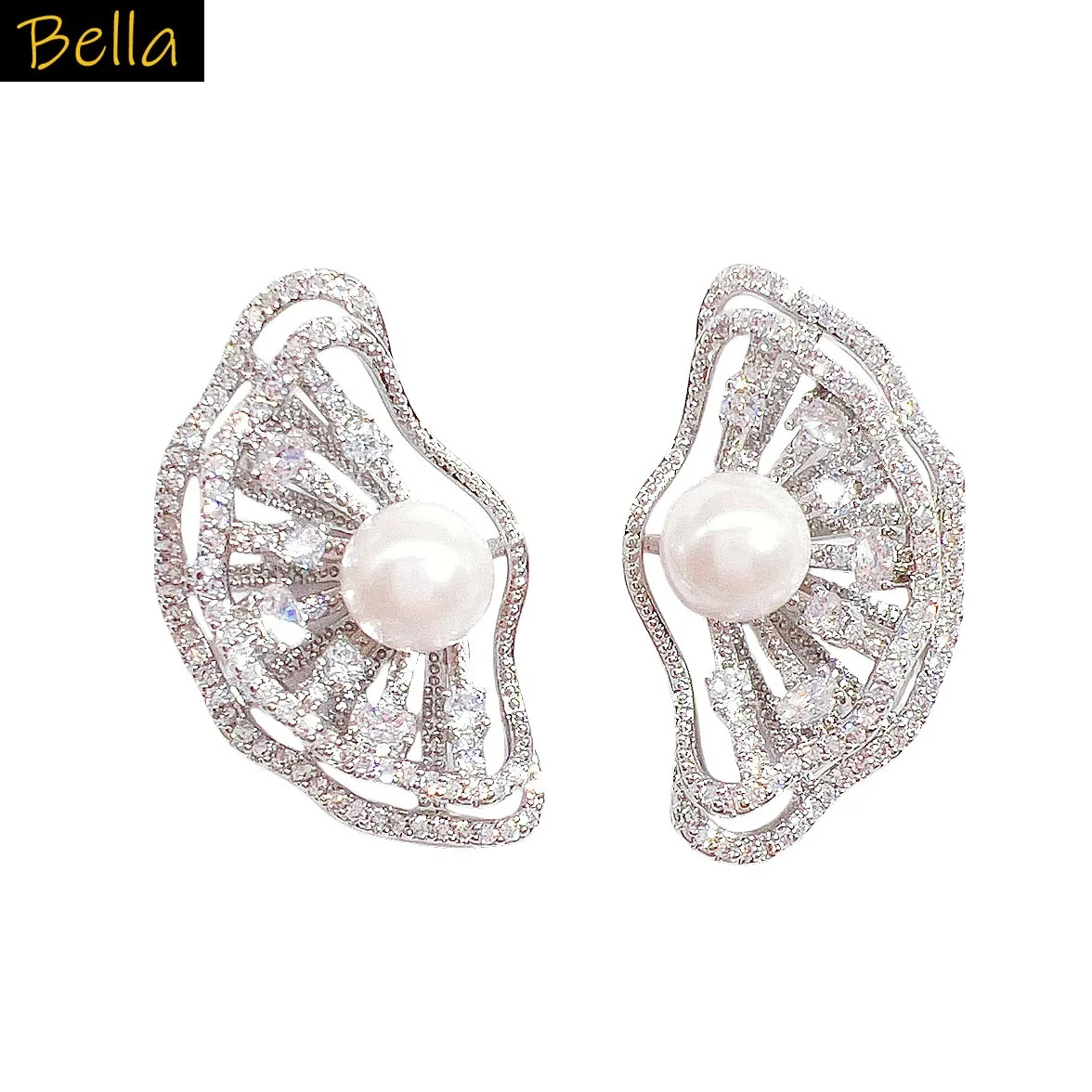 shell fan shape stud earrings half round silver color zirconia pearl elegant jewelry women
shell fan shape stud earrings half round silver color zirconia pearl elegant jewelry women