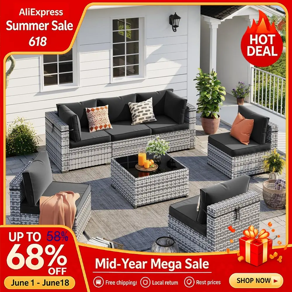 Outdoor Patio Furniture Set, 7 Piece PE Wicker Sectional Sofa with Tea Table,Conversation Set with Waterproof Cover, Custom
Outdoor Patio Furniture Set, 7 Piece PE Wicker Sectional Sofa with Tea Table,Conversation Set with Waterproof Cover, Custom