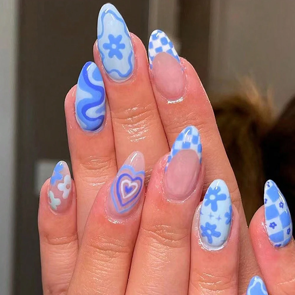 24PCS Medium Stiletto Blue Pink French Tip Press on Nails Full Cover Fake Nail Set Press On Nails Love Design Cute Nails
24PCS Medium Stiletto Blue Pink French Tip Press on Nails Full Cover Fake Nail Set Press On Nails Love Design Cute Nails