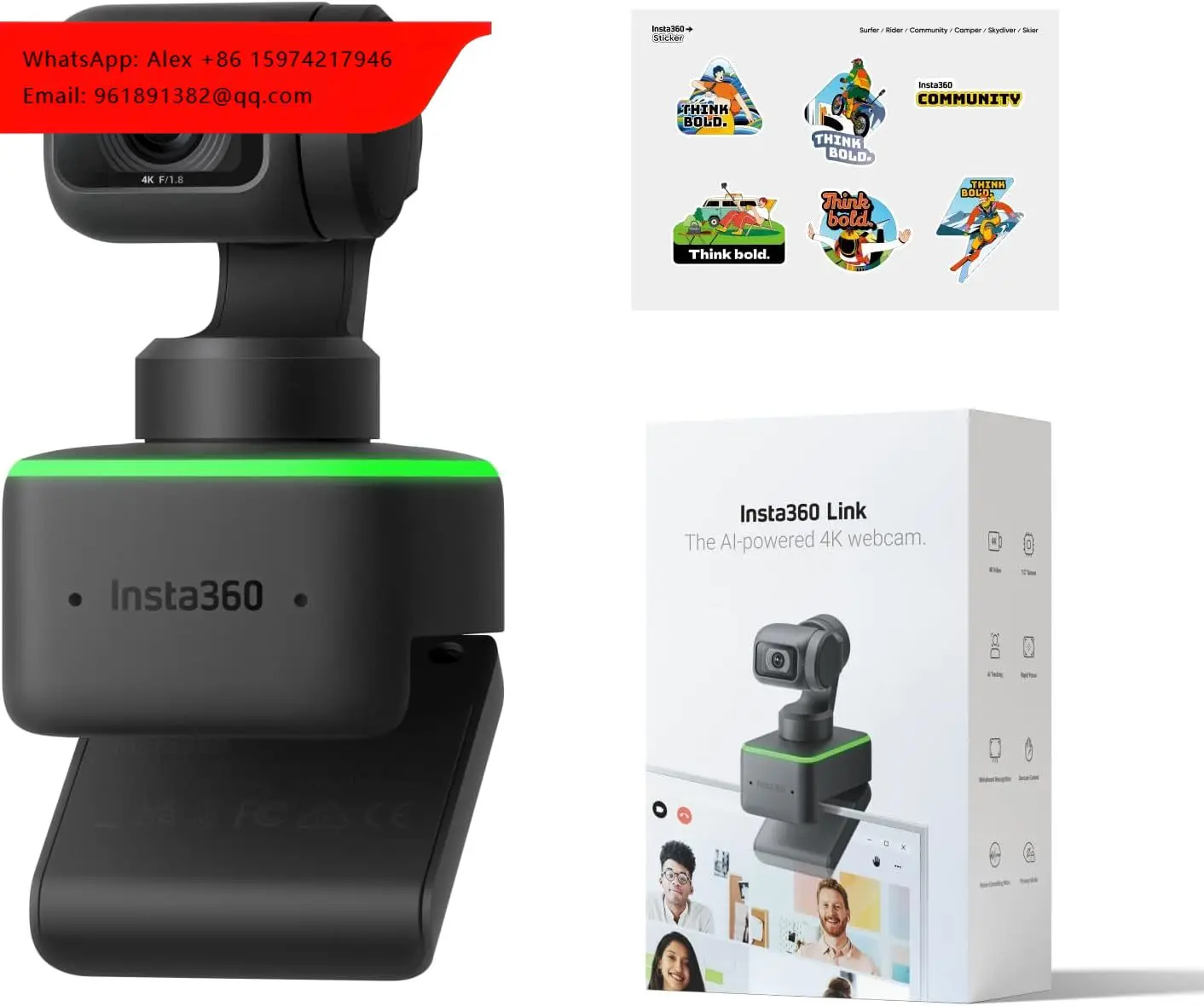 Insta360 Link Official Sticker Kit - PTZ 4K Webcam With 1/2" Sensor AI Tracking Gesture Control HDR Noise-Canceling Microphones
Insta360 Link Official Sticker Kit - PTZ 4K Webcam With 1/2" Sensor AI Tracking Gesture Control HDR Noise-Canceling Microphones