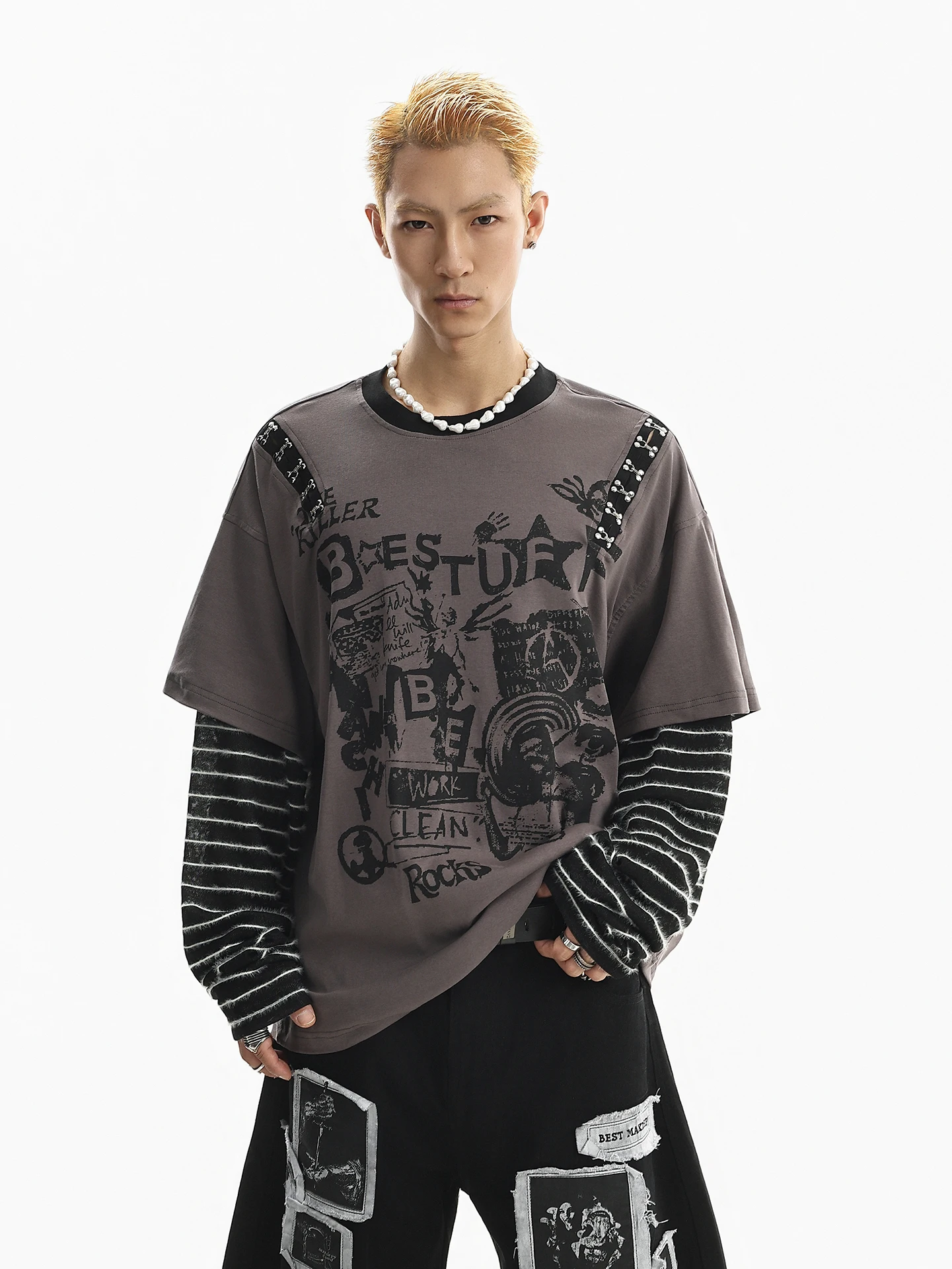 BETEBULE American Style Long Sleeve T-Shirt Men's Spring Loose Striped Print Fun Brand Casual Loose Fake Two-Piece Top
BETEBULE American Style Long Sleeve T-Shirt Men's Spring Loose Striped Print Fun Brand Casual Loose Fake Two-Piece Top