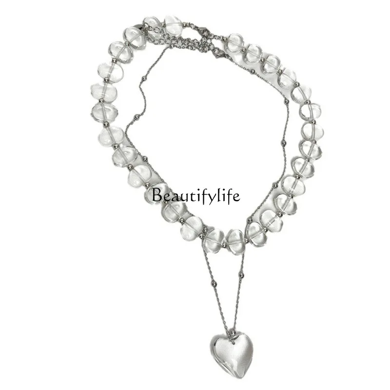 Simple irregular transparent white crystal versatile double-layer stacked love accessories
Simple irregular transparent white crystal versatile double-layer stacked love accessories