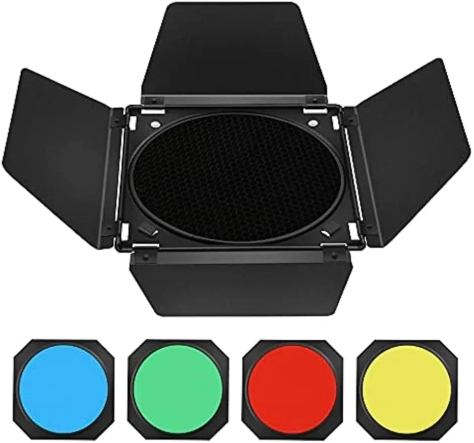 Godox Barn Door & Honeycomb Grid &4 Color Gel Filters Compatible for Standard Reflectors Accessories kit
Godox Barn Door & Honeycomb Grid &4 Color Gel Filters Compatible for Standard Reflectors Accessories kit
