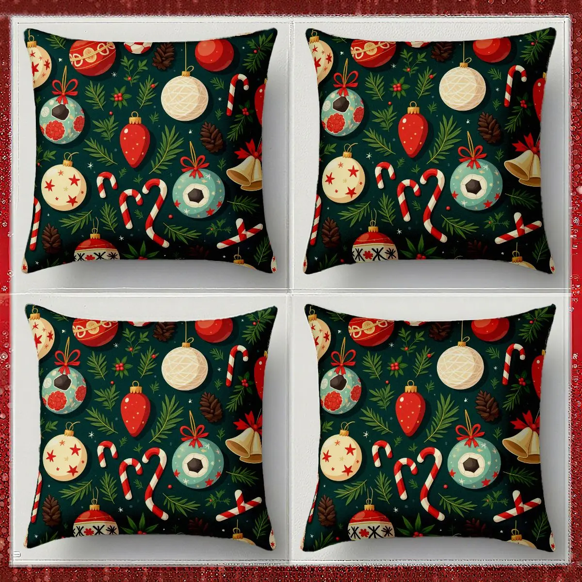 4-Piece Holiday Pillow Cover Set No Inserts Festive Ornaments Pinecones Greenery for Living Room Sofa Accents Christmas Decor
4-Piece Holiday Pillow Cover Set No Inserts Festive Ornaments Pinecones Greenery for Living Room Sofa Accents Christmas Decor