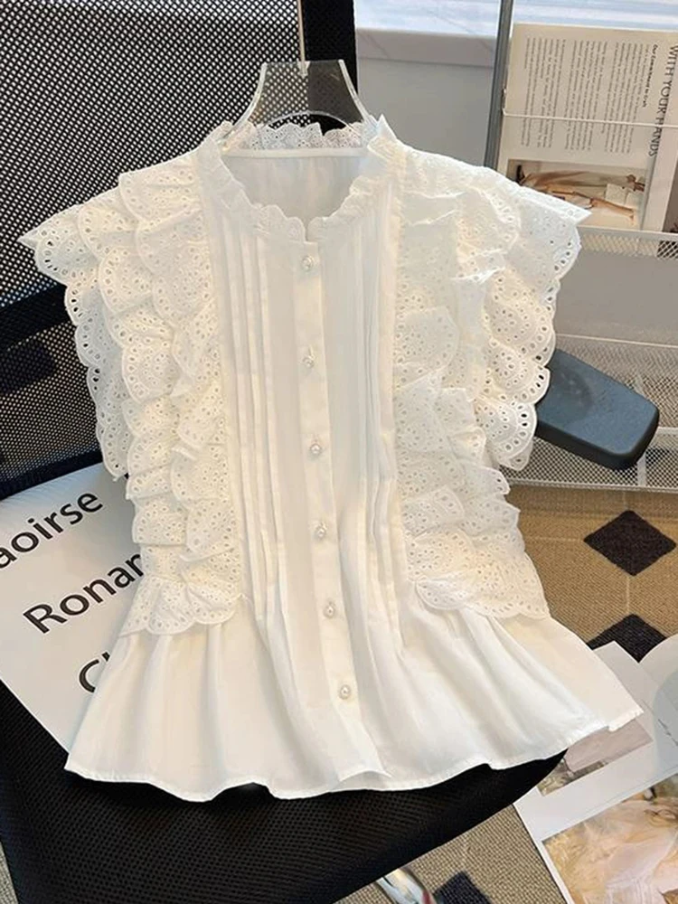Jmprs Lace Sweet White Shirt Women Elegant Slim Korean Chic Blouse O Neck Fashion Flying Sleeve Summer Lady Cute Hollow Out Tops
Jmprs Lace Sweet White Shirt Women Elegant Slim Korean Chic Blouse O Neck Fashion Flying Sleeve Summer Lady Cute Hollow Out Tops
