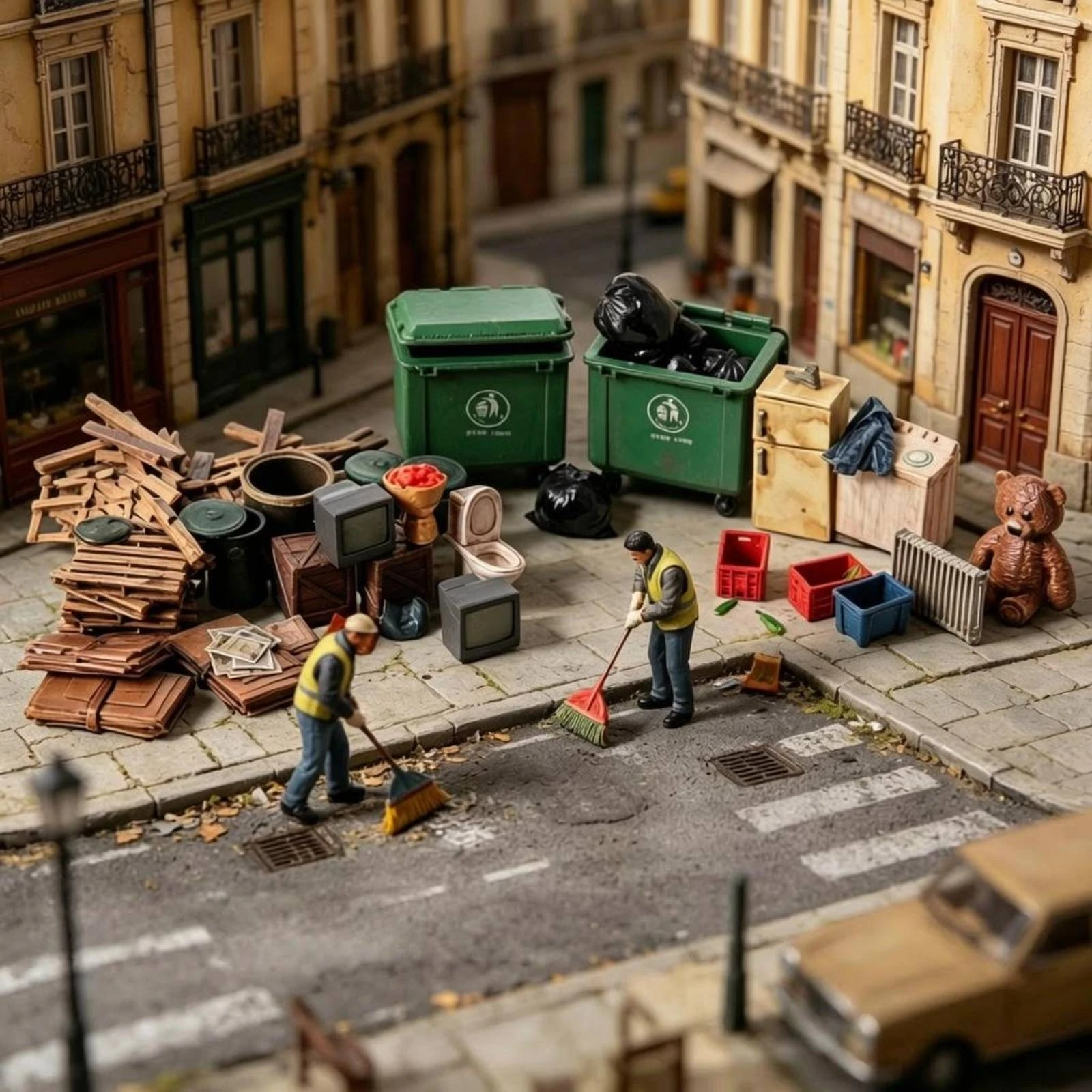 City Street-Cleaning Miniature Scene Assorted Props Worn Cluttered Scene Model
City Street-Cleaning Miniature Scene Assorted Props Worn Cluttered Scene Model