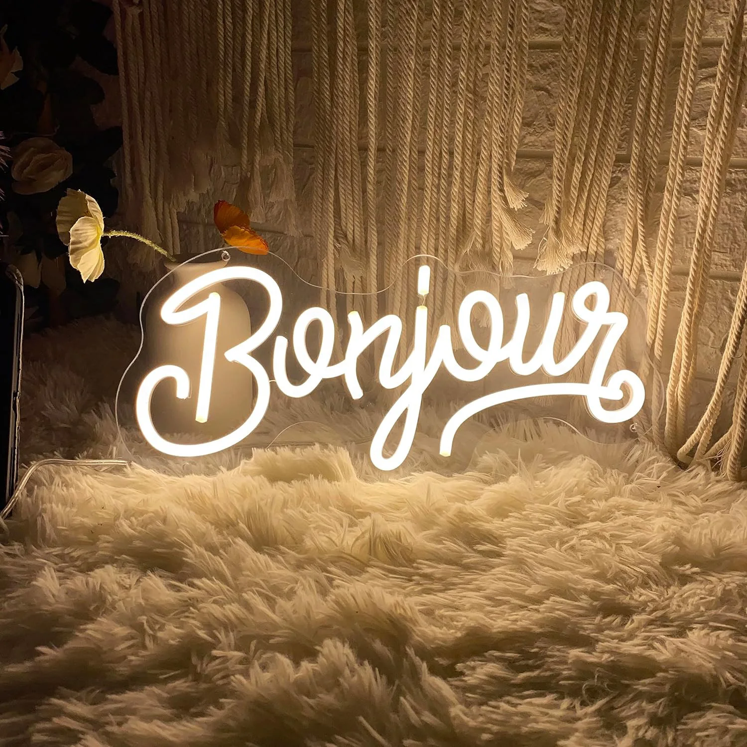 Неоновая светодиодная вывеска «Bonjour Cursive White Glow» с USB-подсветкой и регулировкой яркости для дома, гостиной, спальни, декора стен, кофейни
Неоновая светодиодная вывеска «Bonjour Cursive White Glow» с USB-подсветкой и регулировкой яркости для дома, гостиной, спальни, декора стен, кофейни